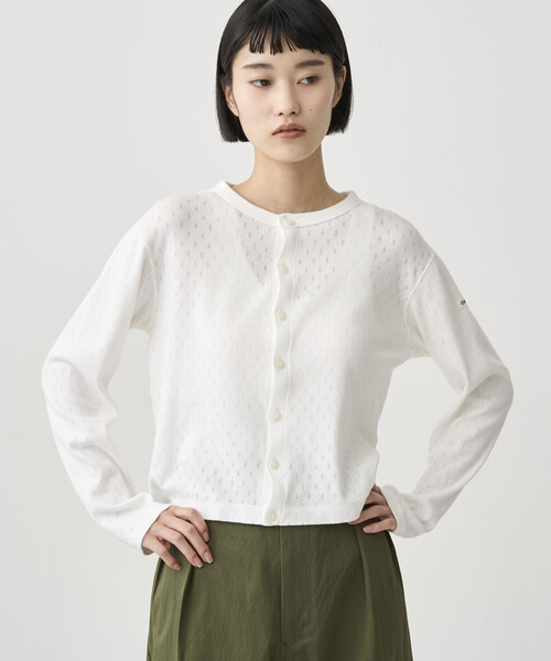 ORCIVAL（オーシバル）の「ORCIVAL | パターンメッシュ コットン クルーネックカーディガン WOMEN（カーディガン/ボレロ・レディース・オフホワイト/ブラック/レッド・2/1）」の2枚目の写真