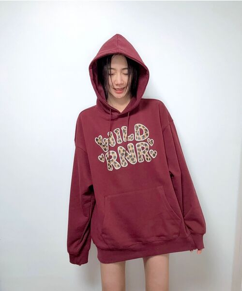 WILDROCK（ワイルドロック）の「WILD RNR レオパードオーバーサイズフードパーカー_10 COL（パーカー・レディース・ブラック/ベージュ/ネイビー/ブラウン/ピンク/ブルー/アイボリー/ダークグレー/バーガンディー/チャコール・SMALL/MEDIUM/LARGE）」の17枚目の写真