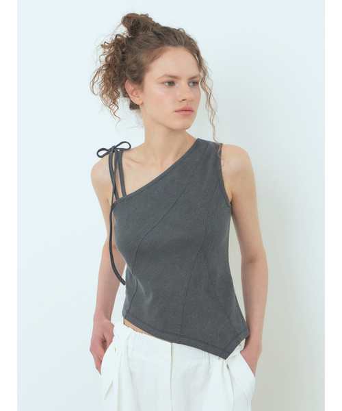 ETMON(エトモン)の「One-Shoulder Strap Top Charcoal(Tシャツ/カットソー・レディース・その他・FREE)」の5枚目の写真