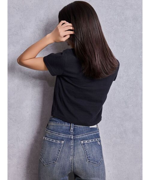 GYDA(ジェイダ)の「SIMILAR GYDAショートTシャツ(Tシャツ/カットソー・レディース・オフホワイト/ブラック・FREE)」の4枚目の写真