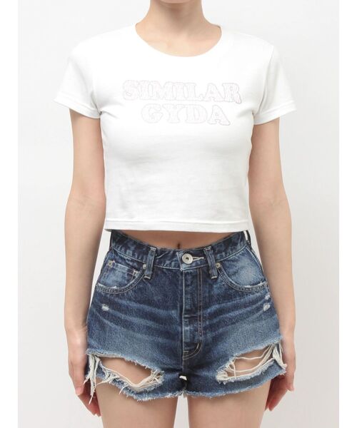 GYDA(ジェイダ)の「SIMILAR GYDAショートTシャツ(Tシャツ/カットソー・レディース・オフホワイト/ブラック・FREE)」の12枚目の写真