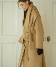 Muffler Belted Wool Long Coat - Camel