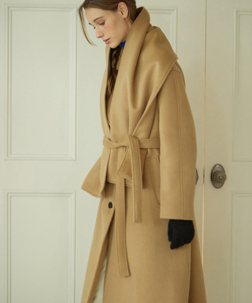NONLOCAL(ノンローカル)の「Muffler Belted Wool Long Coat - Camel(チェスターコート・レディース・その他・FREE)」の1枚目の写真