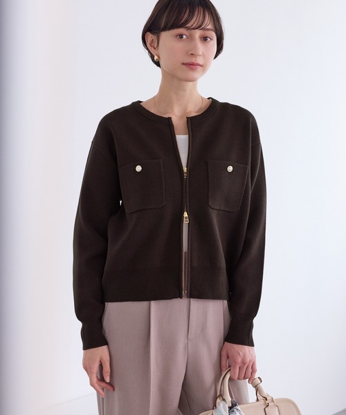 ROPE' PICNIC（ロペピクニック）の「ミラノリブダブルジップニットカーディガン（カーディガン/ボレロ・レディース・ブラック/クリーム/オフホワイト/ダークブラウン・FREE）」の3枚目の写真