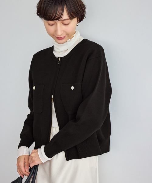 ROPE' PICNIC（ロペピクニック）の「ミラノリブダブルジップニットカーディガン（カーディガン/ボレロ・レディース・ブラック/クリーム/オフホワイト/ダークブラウン・FREE）」の2枚目の写真
