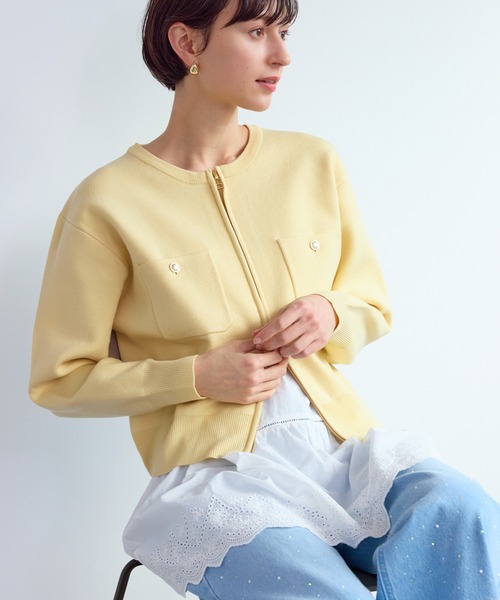 ROPE' PICNIC（ロペピクニック）の「ミラノリブダブルジップニットカーディガン（カーディガン/ボレロ・レディース・ブラック/クリーム/オフホワイト/ダークブラウン・FREE）」の6枚目の写真