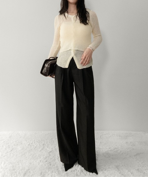 on:nue（オンニュ）の「【on:nue】[着用動画あり！] [低身長/高身長/サイズ展開有/3色展開] ダブルタックセンタープレススラックスパンツ/2026 SS COLLECTION（スラックス・レディース・ブラウン/ブラック/アイボリー・LARGE/MEDIUM/SMALL）」の7枚目の写真