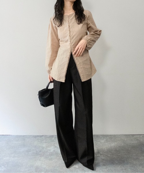 on:nue（オンニュ）の「【on:nue】[着用動画あり！] [低身長/高身長/サイズ展開有/3色展開] ダブルタックセンタープレススラックスパンツ/2026 SS COLLECTION（スラックス・レディース・ブラウン/ブラック/アイボリー・LARGE/MEDIUM/SMALL）」の4枚目の写真