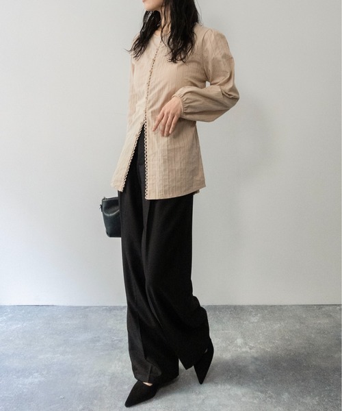 on:nue（オンニュ）の「【on:nue】[着用動画あり！] [低身長/高身長/サイズ展開有/3色展開] ダブルタックセンタープレススラックスパンツ/2026 SS COLLECTION（スラックス・レディース・ブラウン/ブラック/アイボリー・LARGE/MEDIUM/SMALL）」の6枚目の写真