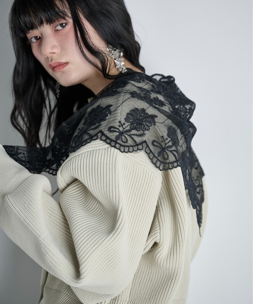 THE YOn（ザヨン）の「チュールフラワーレーストライアングルスカーフ（バンダナ/スカーフ・レディース・ブラック/オフホワイト・FREE）」の18枚目の写真