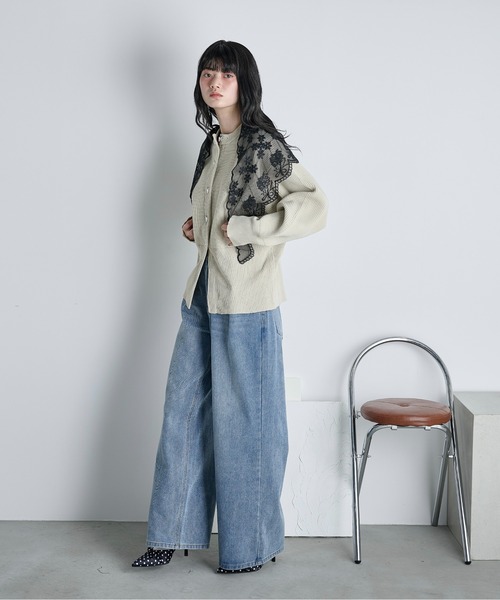 THE YOn（ザヨン）の「チュールフラワーレーストライアングルスカーフ（バンダナ/スカーフ・レディース・ブラック/オフホワイト・FREE）」の20枚目の写真