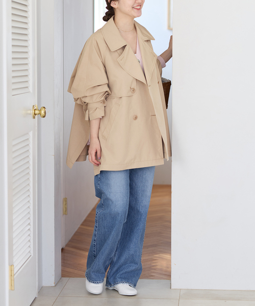 IENA(イエナ)の「《新色/WEB限定/追加4》ポプリンオーバーショートコート(トレンチコート・レディース・ナチュラル/ブルー/ブラック・36/38)」の5枚目の写真