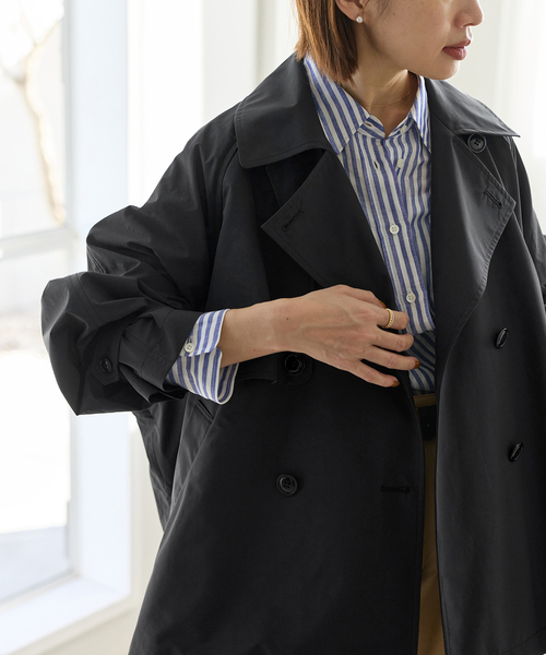 新色あり/追加4/洗濯機洗い可》ポプリンオーバーショートコート