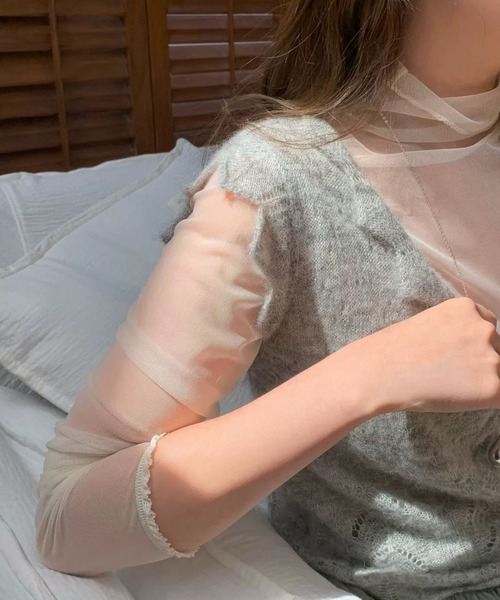 Girly Doll(ガーリードール)の「ハイネックシアーカットソー(Tシャツ/カットソー・レディース・ホワイト/パープル/ブラック/ブラック系その他/ホワイト系その他・F)」の9枚目の写真