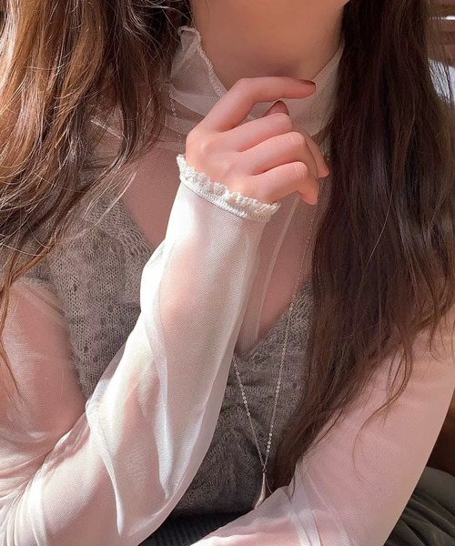 Girly Doll(ガーリードール)の「ハイネックシアーカットソー(Tシャツ/カットソー・レディース・ホワイト/パープル/ブラック/ブラック系その他/ホワイト系その他・F)」の10枚目の写真