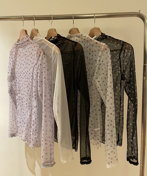 Girly Doll(ガーリードール)の「ハイネックシアーカットソー(Tシャツ/カットソー・レディース・ホワイト/パープル/ブラック/ブラック系その他/ホワイト系その他・F)」の6枚目の写真