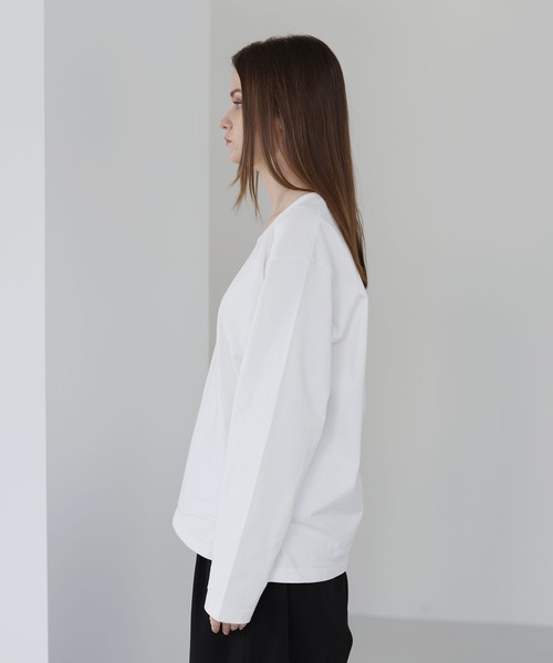 SOCCE（ソーシー）の「サイドスリットベーシックUネックコットンロングスリーブカットソー（Tシャツ/カットソー・メンズ・ホワイト/ブラック・M/S/XL/L）」の13枚目の写真