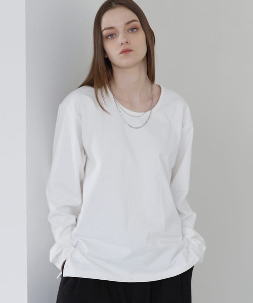 SOCCE（ソーシー）の「サイドスリットベーシックUネックコットンロングスリーブカットソー（Tシャツ/カットソー・メンズ・ホワイト/ブラック・M/S/XL/L）」の19枚目の写真