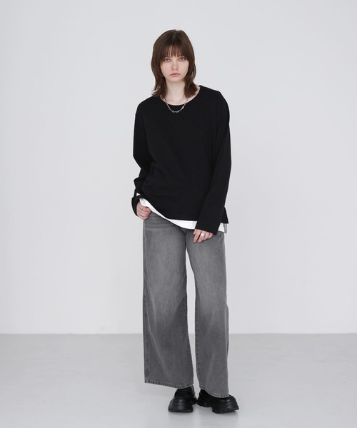 SOCCE(ソーシー)の「サイドスリットベーシックUネックコットンロングスリーブカットソー(Tシャツ/カットソー・メンズ・ホワイト/ブラック・M/S/XL/L)」の21枚目の写真