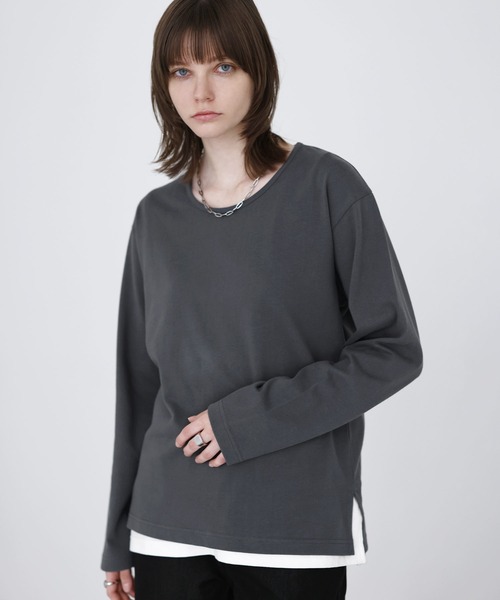 SOCCE(ソーシー)の「サイドスリットベーシックUネックコットンロングスリーブカットソー(Tシャツ/カットソー・メンズ・ホワイト/ブラック・M/S/XL/L)」の14枚目の写真