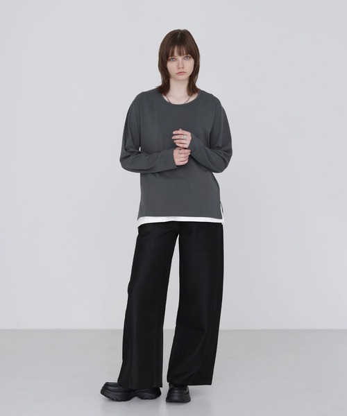 SOCCE(ソーシー)の「サイドスリットベーシックUネックコットンロングスリーブカットソー(Tシャツ/カットソー・メンズ・ホワイト/ブラック・M/S/XL/L)」の15枚目の写真