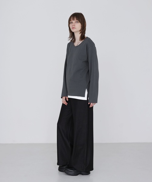 SOCCE(ソーシー)の「サイドスリットベーシックUネックコットンロングスリーブカットソー(Tシャツ/カットソー・メンズ・ホワイト/ブラック・M/S/XL/L)」の17枚目の写真
