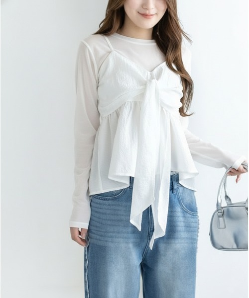 clear（クリア）の「無地柄アソートリボン風ビスチェ［大人 カジュアル ガーリー 着回し力抜群］≪新作≫（キャミソール・レディース・オフホワイト/ブラック系その他/ブラック/ホワイト系その他/イエロー・F）」の2枚目の写真