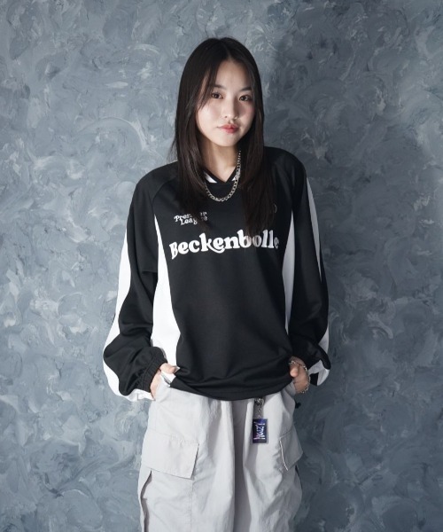NOIZY（ノイジー）の「Pullover Game Shirt / プルオーバー ジャージ素材 ゲームシャツ（Tシャツ/カットソー・メンズ・White/Black・LARGE/MEDIUM）」の4枚目の写真