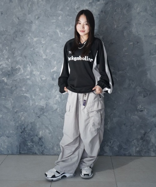 NOIZY（ノイジー）の「Pullover Game Shirt / プルオーバー ジャージ素材 ゲームシャツ（Tシャツ/カットソー・メンズ・White/Black・LARGE/MEDIUM）」の5枚目の写真