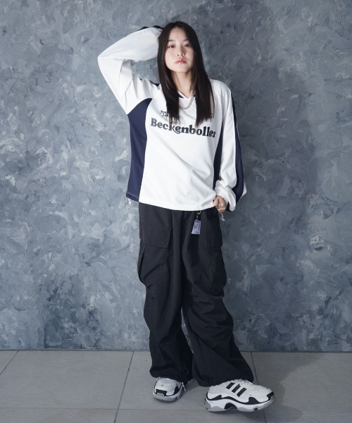 NOIZY（ノイジー）の「Pullover Game Shirt / プルオーバー ジャージ素材 ゲームシャツ（Tシャツ/カットソー・メンズ・White/Black・LARGE/MEDIUM）」の7枚目の写真