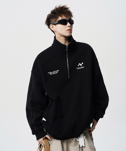 WESTBOY(ウエストボーイ)の「ハーフジップ ワンポイントロゴ刺しゅう オーバースウェット WO26S2TP03(スウェット・メンズ・グレー/ブラック/ホワイト・FREE)」の13枚目の写真