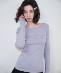 SOLWEIGE（ソルヴェイグ）の「【SOLWEIGE】ローズ刺繍 ネックラインデザイン 長袖Tシャツ（Tシャツ/カットソー）」