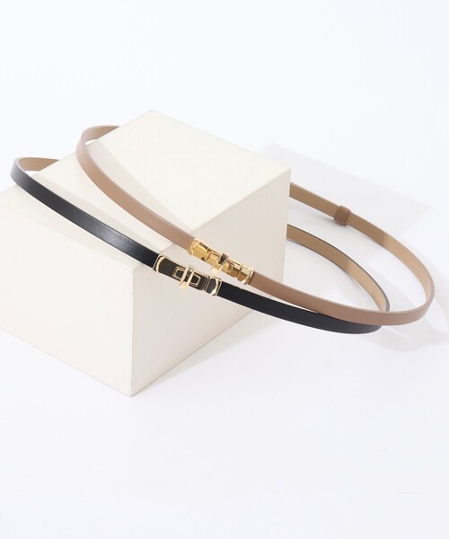 NOLLEY’S（ノーリーズ）の「スリムヒネリスライドベルト（ベルト・レディース・ベージュ/ブラック・FREE）」の6枚目の写真
