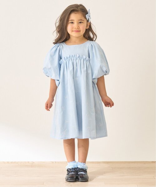 Lycee mine(リセマイン)の「リボン刺しゅうふんわりワンピース【子供服】【キッズ】【女の子】(ワンピース・キッズ・ピンク/ブラック/サックスブルー/オフホワイト・120cm/130cm/140cm/150cm/100cm/110cm)」の3枚目の写真