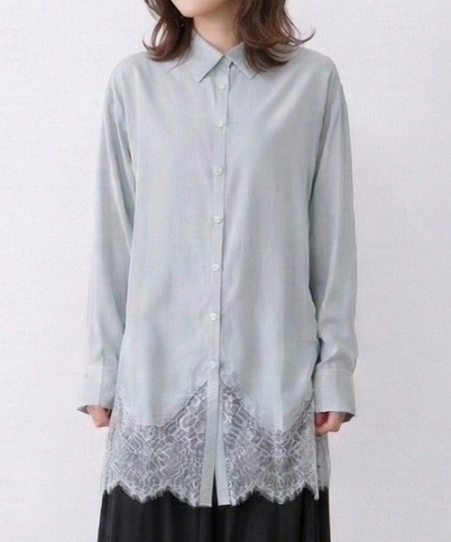 Muscat(マスカット)の「裾レースロングシャツ(シャツ/ブラウス・レディース・ブラック/ホワイト/ライトグリーン・F)」の3枚目の写真