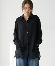 裾レースロングシャツ