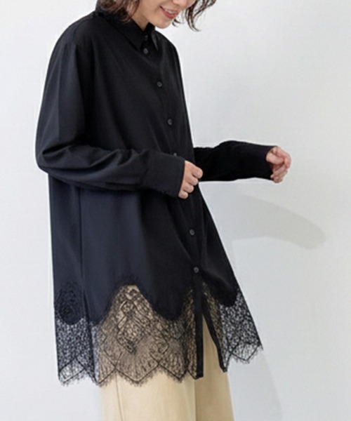 Muscat(マスカット)の「裾レースロングシャツ(シャツ/ブラウス・レディース・ブラック/ホワイト/ライトグリーン・F)」の7枚目の写真