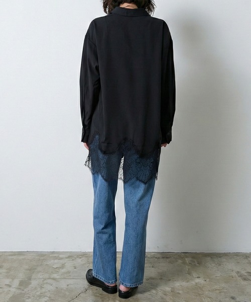 Muscat(マスカット)の「裾レースロングシャツ(シャツ/ブラウス・レディース・ブラック/ホワイト/ライトグリーン・F)」の6枚目の写真