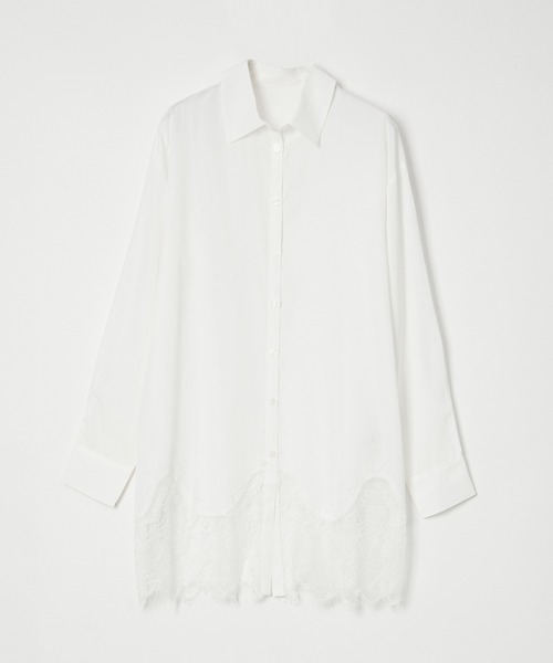 Muscat(マスカット)の「裾レースロングシャツ(シャツ/ブラウス・レディース・ブラック/ホワイト/ライトグリーン・F)」の12枚目の写真