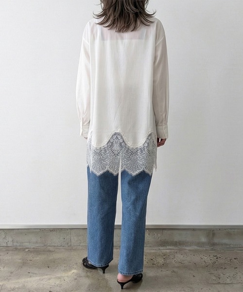 Muscat(マスカット)の「裾レースロングシャツ(シャツ/ブラウス・レディース・ブラック/ホワイト/ライトグリーン・F)」の10枚目の写真