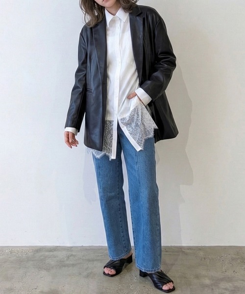 Muscat(マスカット)の「裾レースロングシャツ(シャツ/ブラウス・レディース・ブラック/ホワイト/ライトグリーン・F)」の11枚目の写真