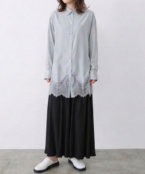 Muscat(マスカット)の「裾レースロングシャツ(シャツ/ブラウス・レディース・ブラック/ホワイト/ライトグリーン・F)」の9枚目の写真
