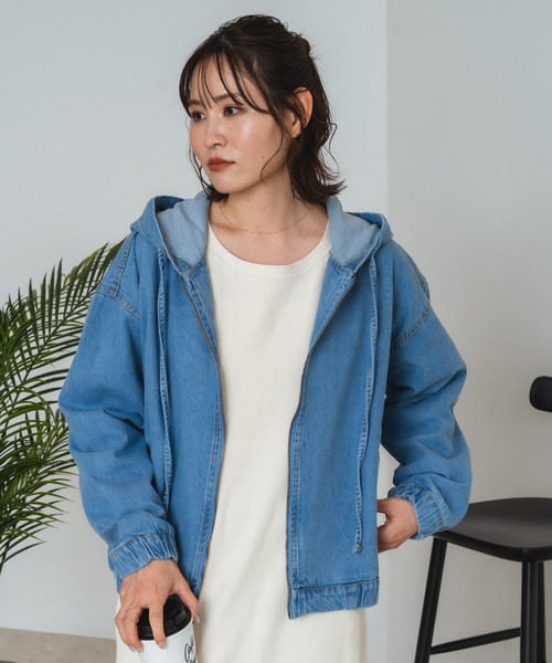 fort point（フォーポイント）の「【C-FORT POINT/フォートポイント】フード付き デニムジャケット デニムジップパーカー（デニムジャケット・レディース・ブラック/インディゴブルー/クリアブルー・MEDIUM）」の21枚目の写真