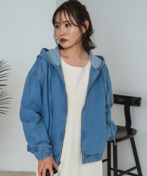 fort point（フォーポイント）の「【C-FORT POINT/フォートポイント】フード付き デニムジャケット デニムジップパーカー（デニムジャケット・レディース・ブラック/インディゴブルー/クリアブルー・MEDIUM）」の22枚目の写真