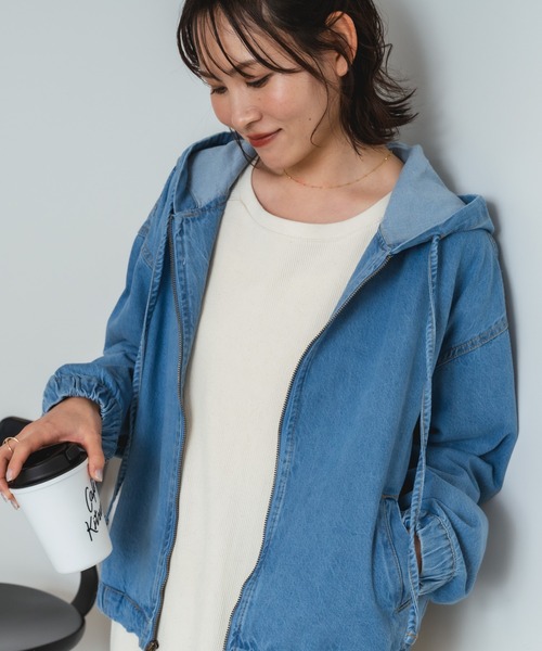fort point（フォーポイント）の「【C-FORT POINT/フォートポイント】フード付き デニムジャケット デニムジップパーカー（デニムジャケット・レディース・ブラック/インディゴブルー/クリアブルー・MEDIUM）」の14枚目の写真