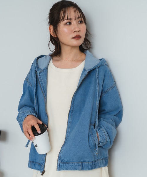 fort point（フォーポイント）の「【C-FORT POINT/フォートポイント】フード付き デニムジャケット デニムジップパーカー（デニムジャケット・レディース・ブラック/インディゴブルー/クリアブルー・MEDIUM）」の15枚目の写真
