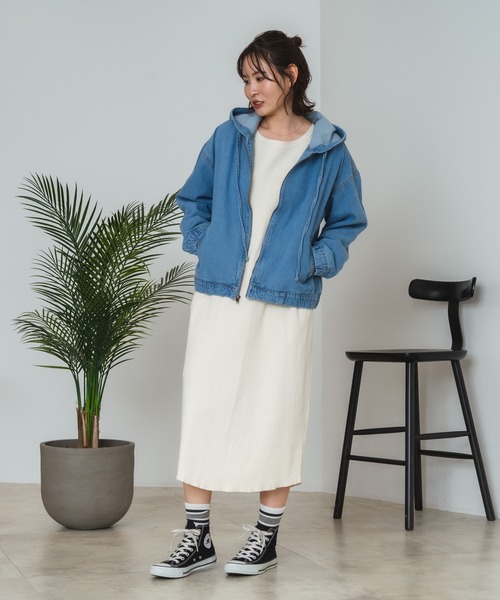 fort point（フォーポイント）の「【C-FORT POINT/フォートポイント】フード付き デニムジャケット デニムジップパーカー（デニムジャケット・レディース・ブラック/インディゴブルー/クリアブルー・MEDIUM）」の18枚目の写真