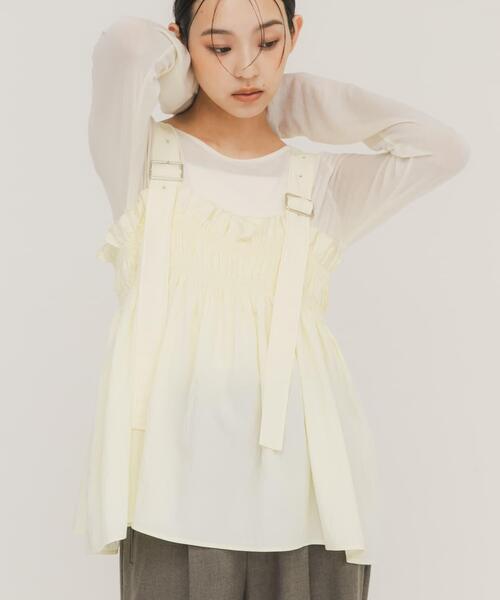 KBF（ケイビーエフ）の「フリルギャザービスチェ（その他トップス・レディース・カーキ/アイボリー/チャコールグレー・ONE）」の6枚目の写真