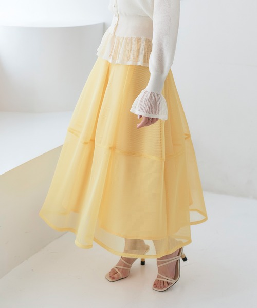 RUIRUE BOUTIQUE(ルイルエブティック)の「選べるシルエット・シアー メッシュスカート(コクーン) | スカート・コクーンスカート・ロングスカート・ウエストゴムスカート・カジュアルスカート・きれいめスカート・美脚スカート(スカート・レディース・アイボリー/ブラック/イエロー/ネイビー/ピンク・L/M)」の4枚目の写真