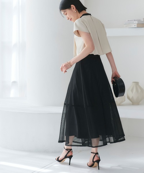 RUIRUE BOUTIQUE(ルイルエブティック)の「選べるシルエット・シアー メッシュスカート(コクーン) | スカート・コクーンスカート・ロングスカート・ウエストゴムスカート・カジュアルスカート・きれいめスカート・美脚スカート(スカート・レディース・アイボリー/ブラック/イエロー/ネイビー/ピンク・L/M)」の11枚目の写真